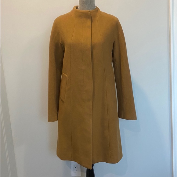 Talbots Virgin Wool Caramel Tan Winter Trench Coat Size 6 Button Front, Pockets - Picture 11 of 15